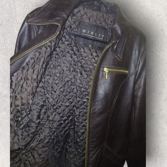 Winlit Dark Brown Women's Leather Jacket Size Medium With Gold Accents - Picture 7 of 14